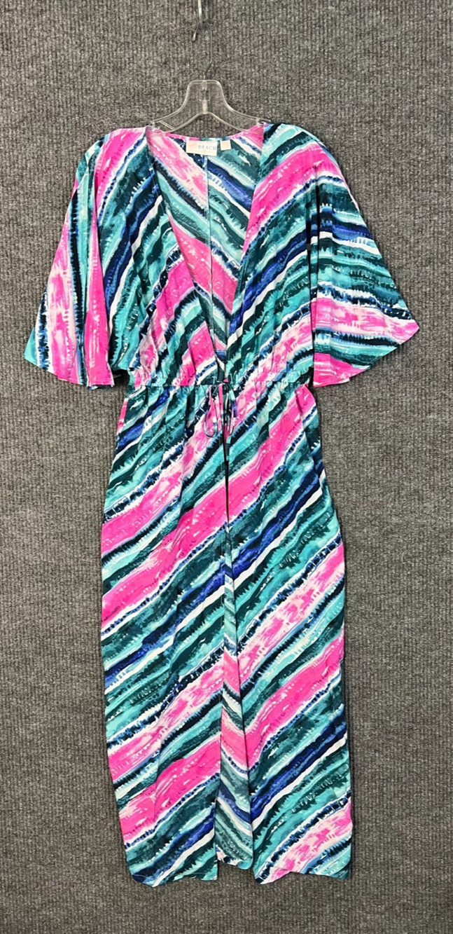 Belle Kim Gravel Beach Cover Up XS/Small Striped Multi Color Tie Front Resort